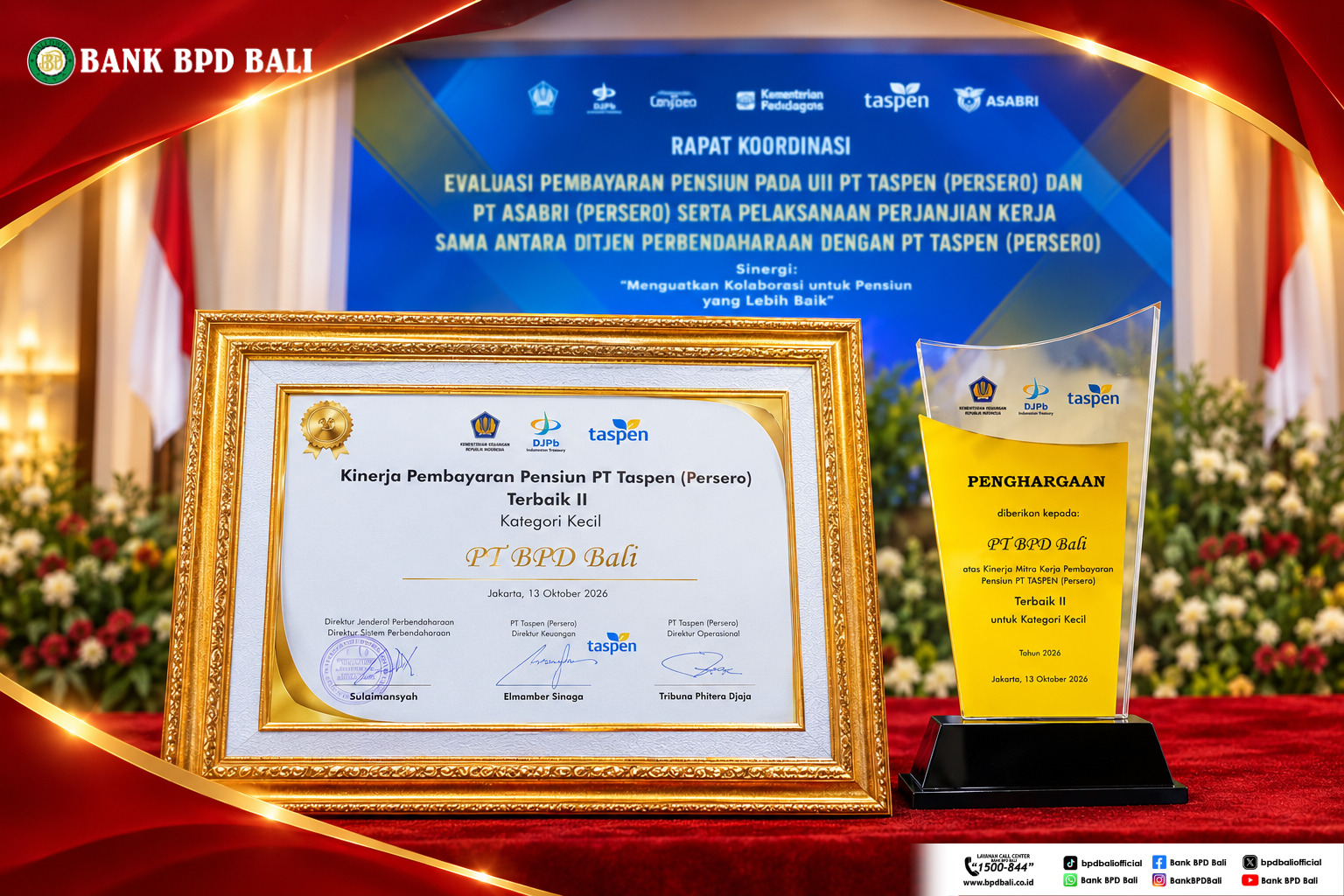 Bank BPD Bali Raih Terbaik II dari TASPEN, Perkuat Komitmen Layani Nasabah Pensiunan